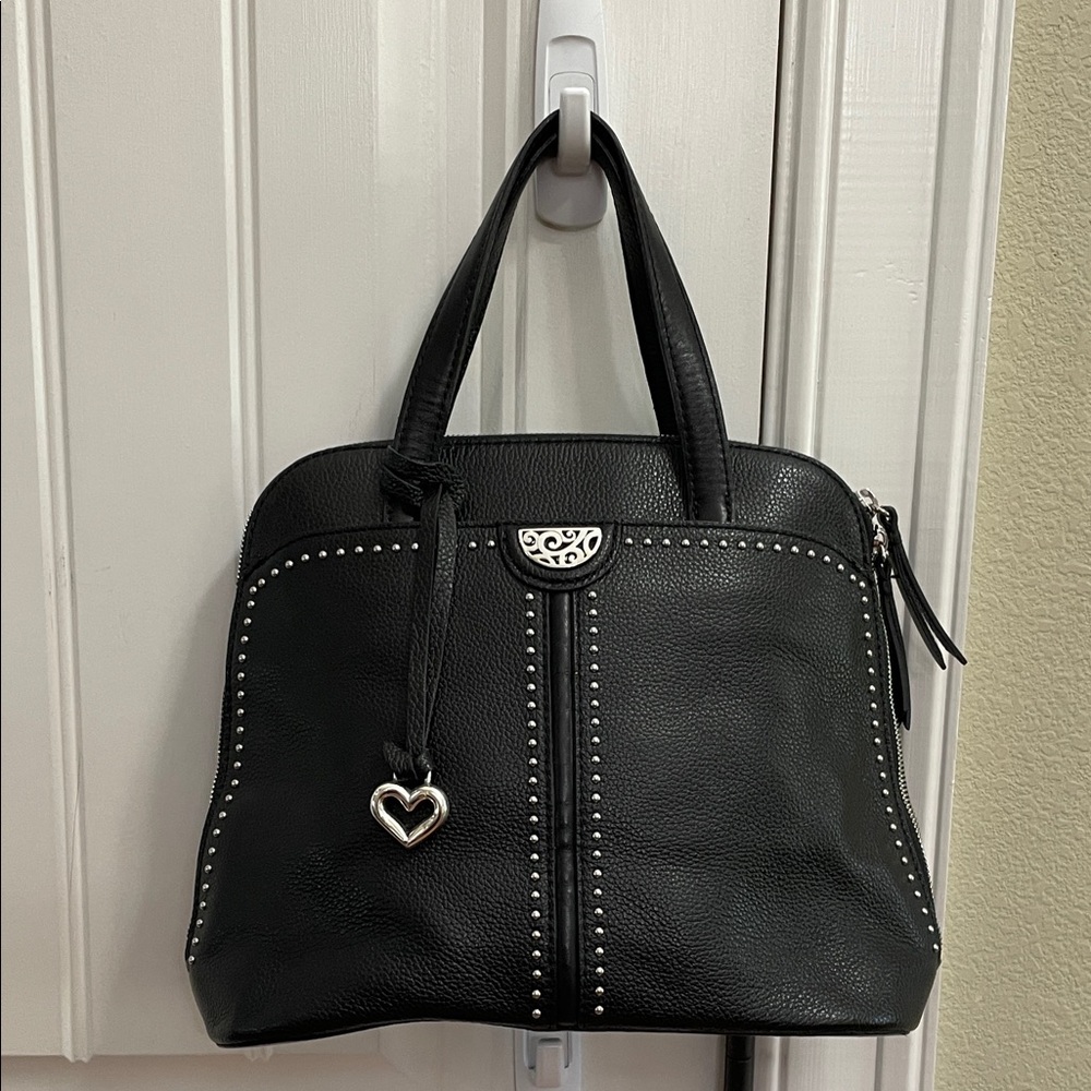 🌺BRIGHTON Black Pebbled Satchel with Silver Studs and Silver Heart Charm